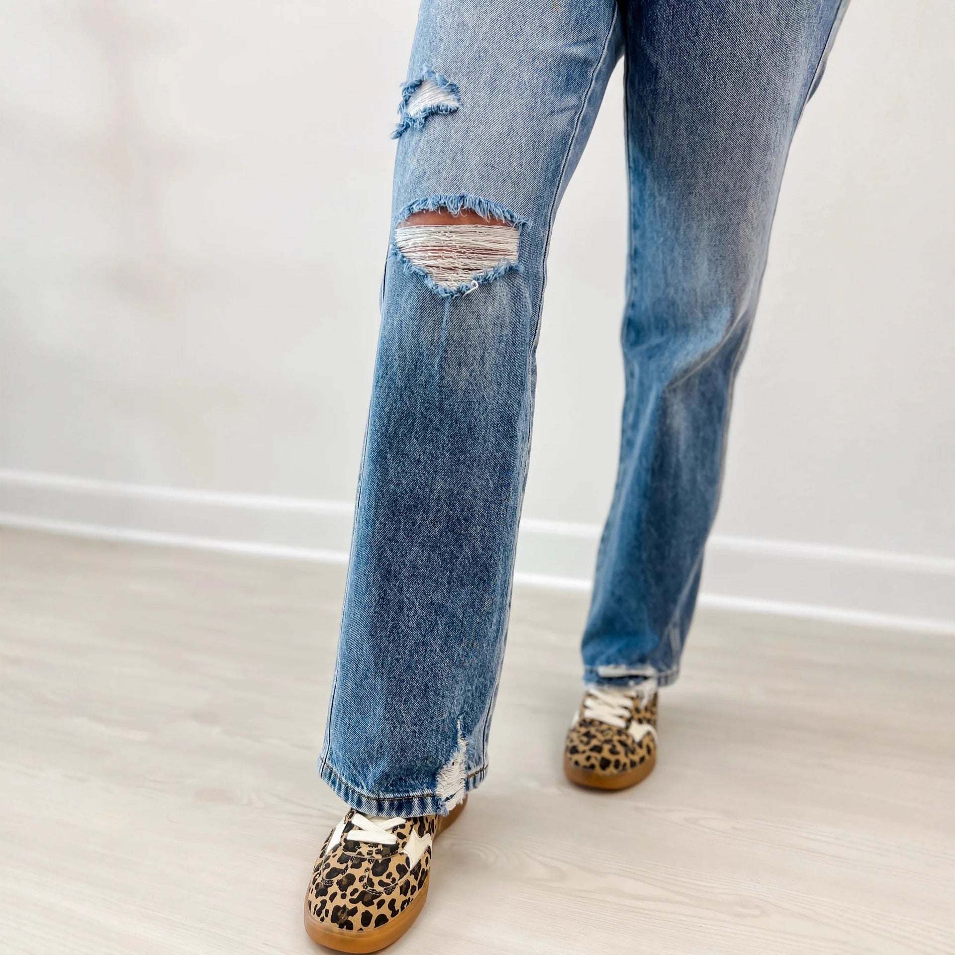 Ripped Jeans Slim-fitting Mid-waist Straight-leg Pants null