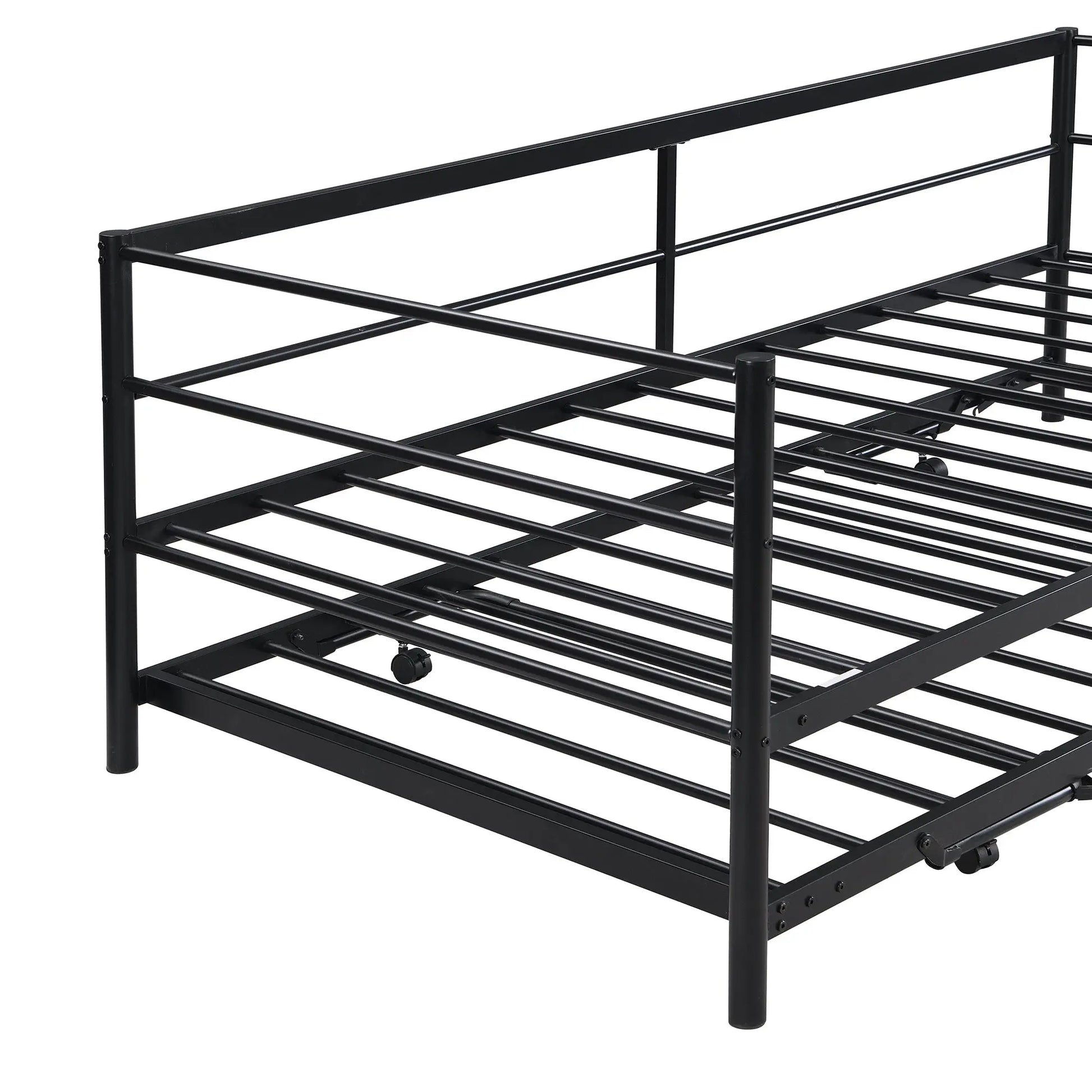 Double Metal Sofa Bed With Adjustable Wheels, Pop-up Wheels, Black My Store