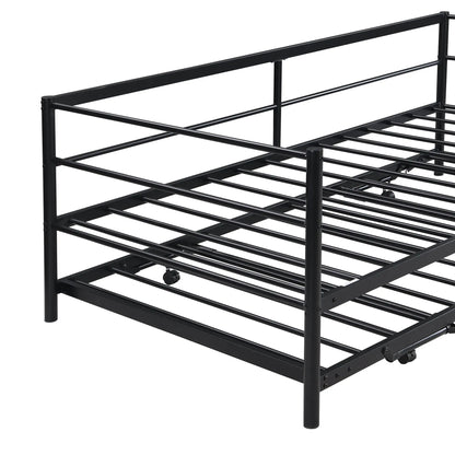 Double Metal Sofa Bed With Adjustable Wheels, Pop-up Wheels, Black My Store