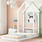 Twin House-shaped Roof Headboard Floor Bed,,without Slats,White My Store