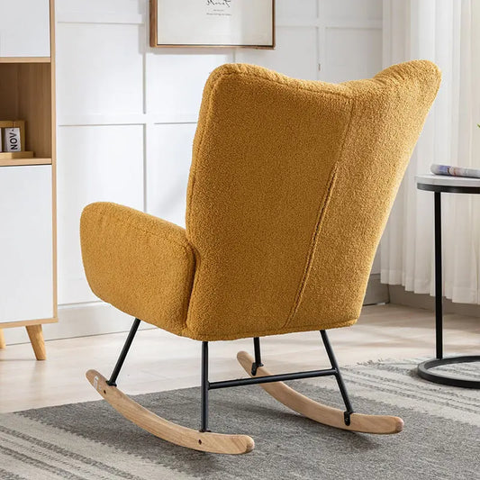 Rocking Chair With Pocket, Soft Teddy Fabric Rocking Chair For Nursery, Comfy Wingback Golider Rocking Chair With Safe Solid Wood Base For Living Room Bedroom Balcony Cannot Be Sold On Temu My Store
