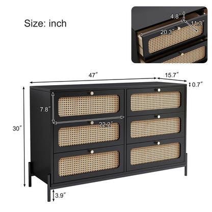 Modern Cannage Rattan Wood 6-Drawer Dresser My Store