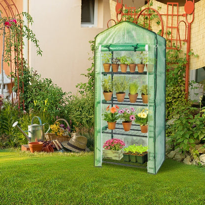 69x49x160cm PE Fabric Flower Room, Black Iron Pipe Pointed Mini Strip, 4-layer Grid Flower Rack With Zipper Roll Door Inkedjoy