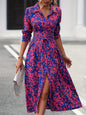 Women's Long-Sleeved All-Over Leopard Print Belted Shirt Dress - Casual Maxi Dress Inkedjoy
