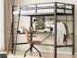 Twin Metal Loft Bed With L-Shaped Desk, Charging Station- Black My Store