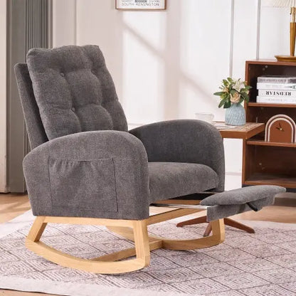 Accent Rocking Chair With Footrest High Back Rubber Wood My Store