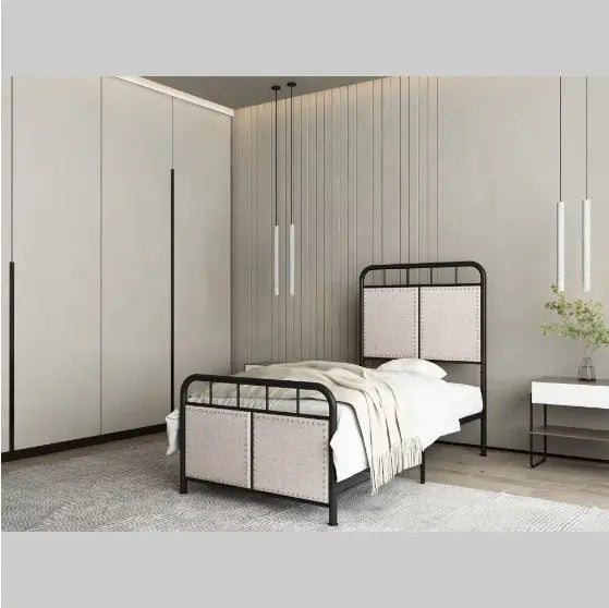 Double-size Linen Upholstered Platform Metal Bed Frame My Store