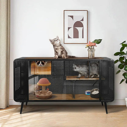 Spacious Cat House With Tempered Glass For Living Room, Hallway My Store