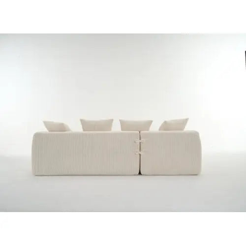LY-023 WHITE COMPRESSION SOFA Combining Chaise Longue With 3-seater, Corduroy Fabric, Full Sponge Compression Sofa,combined Sofa With 4 Pillows For Living My Store