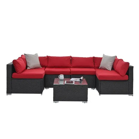 Patio Furniture PE Rattan And Tempered Glass Table My Store