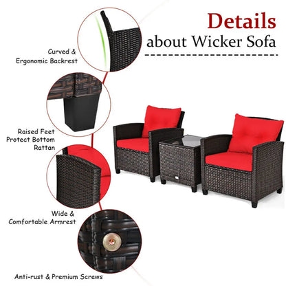 3 Pieces Rattan Patio Furniture Set With Washable Cushion My Store