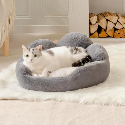 MEWOOFUN Cat Bed And Small Dog Bed, Fluffy Dog Bed Washable Cat Couch Bed, Cute Cat Bed For Indoor Cats, Flower Cat Sofa Bed With Non Slip Bottom, Pet Bed For Puppy And Kitten Grey, 23 My Store