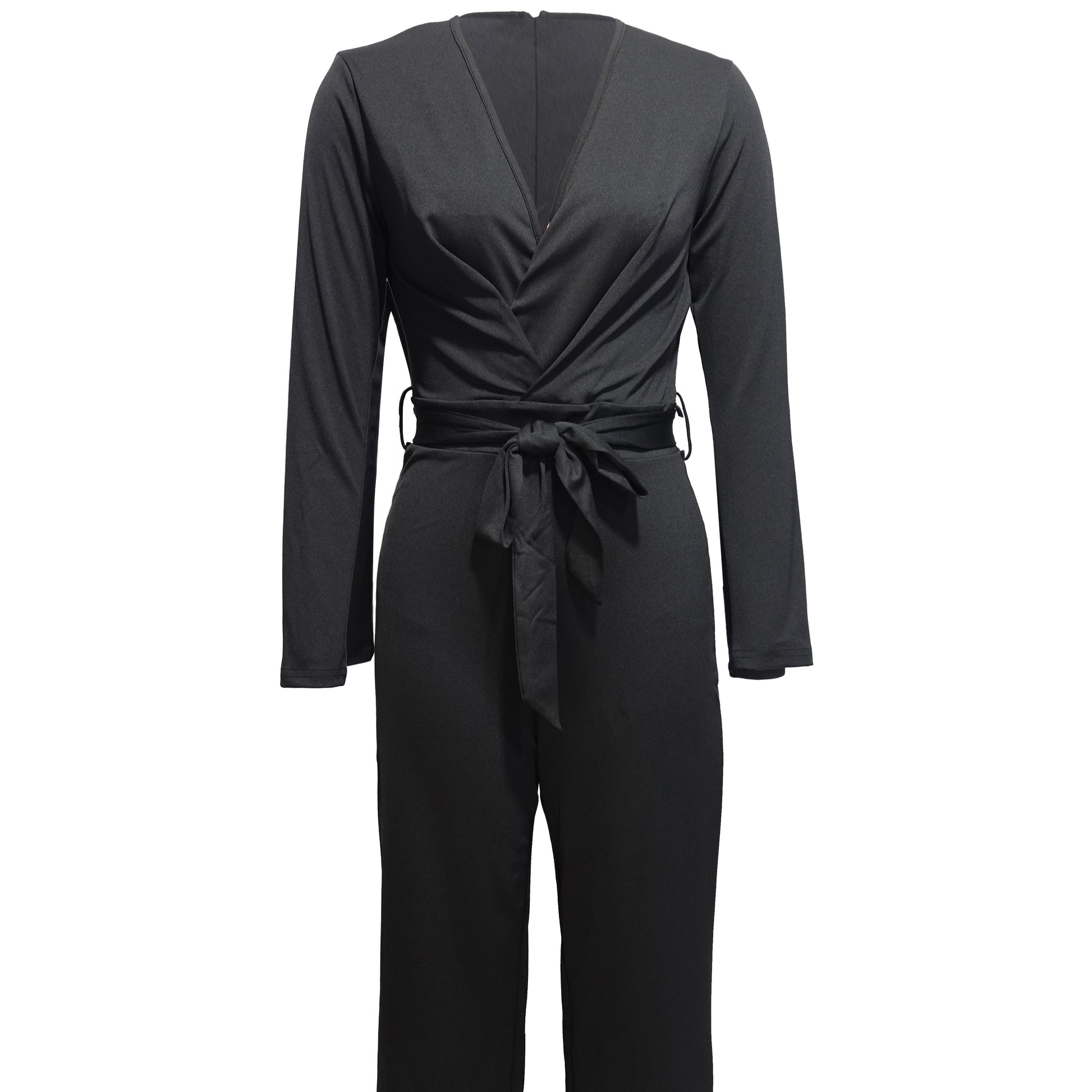 Ladies' Fashionable Slim Fit Sexy V-neck Long Sleeved Slimming Jumpsuit Inkedjoy