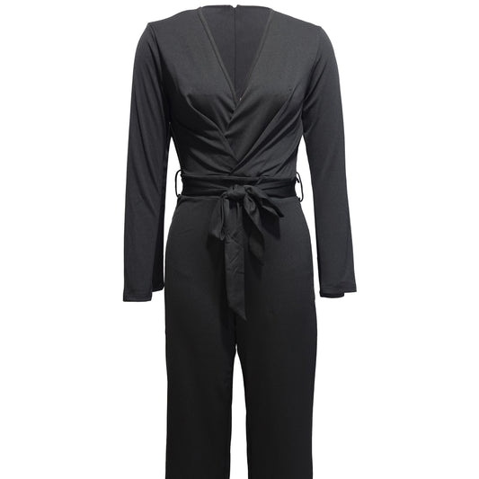 Ladies' Fashionable Slim Fit Sexy V-neck Long Sleeved Slimming Jumpsuit Inkedjoy