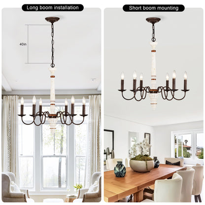 Retro White And Rust Color Chandelier With Light Fixture 6 Light E12 Inkedjoy