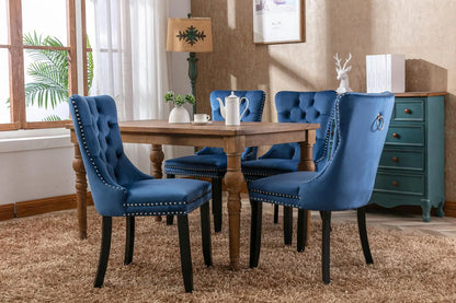 Modern High-end Tufted Solid Wood Contemporary Velvet Cushioned Dining Chair, 2-piece Set With Wooden Leg Nail Head Trim, Blue My Store