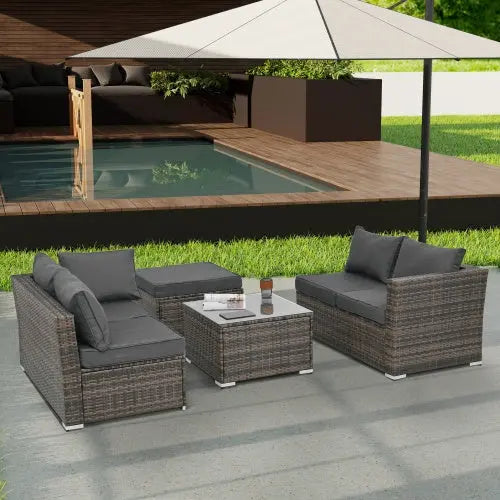 Patio Furniture, Outdoor Furniture, Seasonal PE Wicker Furniture, 4 Set Wicker Furniture With Tempered Glass Coffee Table My Store