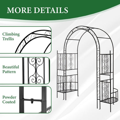 7ft Double-layer Curved Roof With Screen, Planting Frame, Black Wrought Iron Arch Inkedjoy