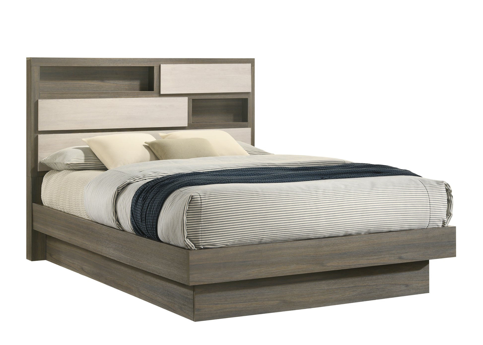 Modern 4-Piece Full Bedroom Set in Wood, Beige & Brown Finish - Ohberri