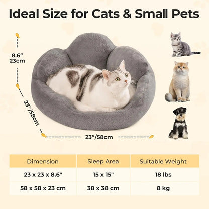 MEWOOFUN Cat Bed And Small Dog Bed, Fluffy Dog Bed Washable Cat Couch Bed, Cute Cat Bed For Indoor Cats, Flower Cat Sofa Bed With Non Slip Bottom, Pet Bed For Puppy And Kitten Grey, 23 My Store