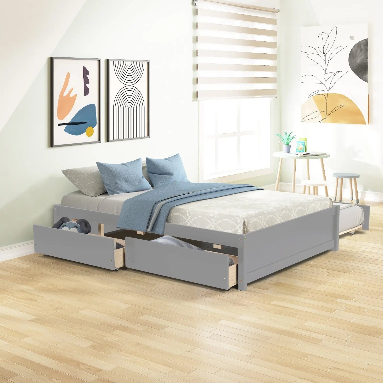 FULL BED WITH TWIN SIZE TRUNDLE AND TWO DRAWERS FOR GREY COLOR My Store