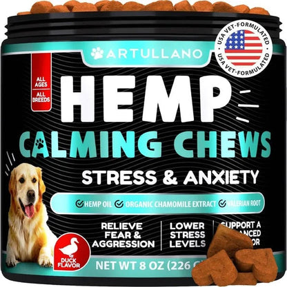 Hemp Calming Chews For Anxiety Relief With Hemp Oil Turmeric Valerian Ginger For Dogs- 120 Treats My Store