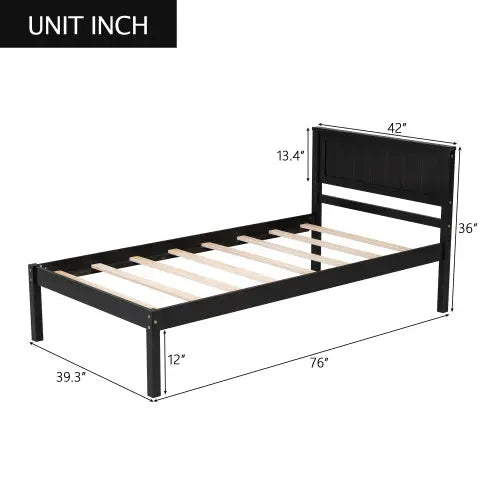 Platform Bed Frame With Headboard, Wood Slat Support, No Box Spring Needed,Twin, Espresso My Store
