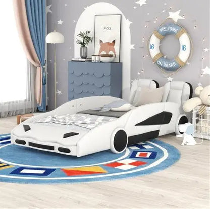 Double Race Platform Bed With Wheels, White My Store
