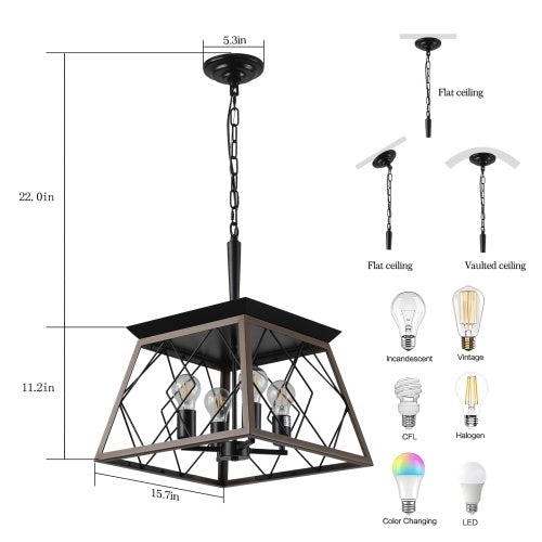 Farmhouse Chandelier 4 Lights Vintage Antique Chandelier Lamps Inkedjoy