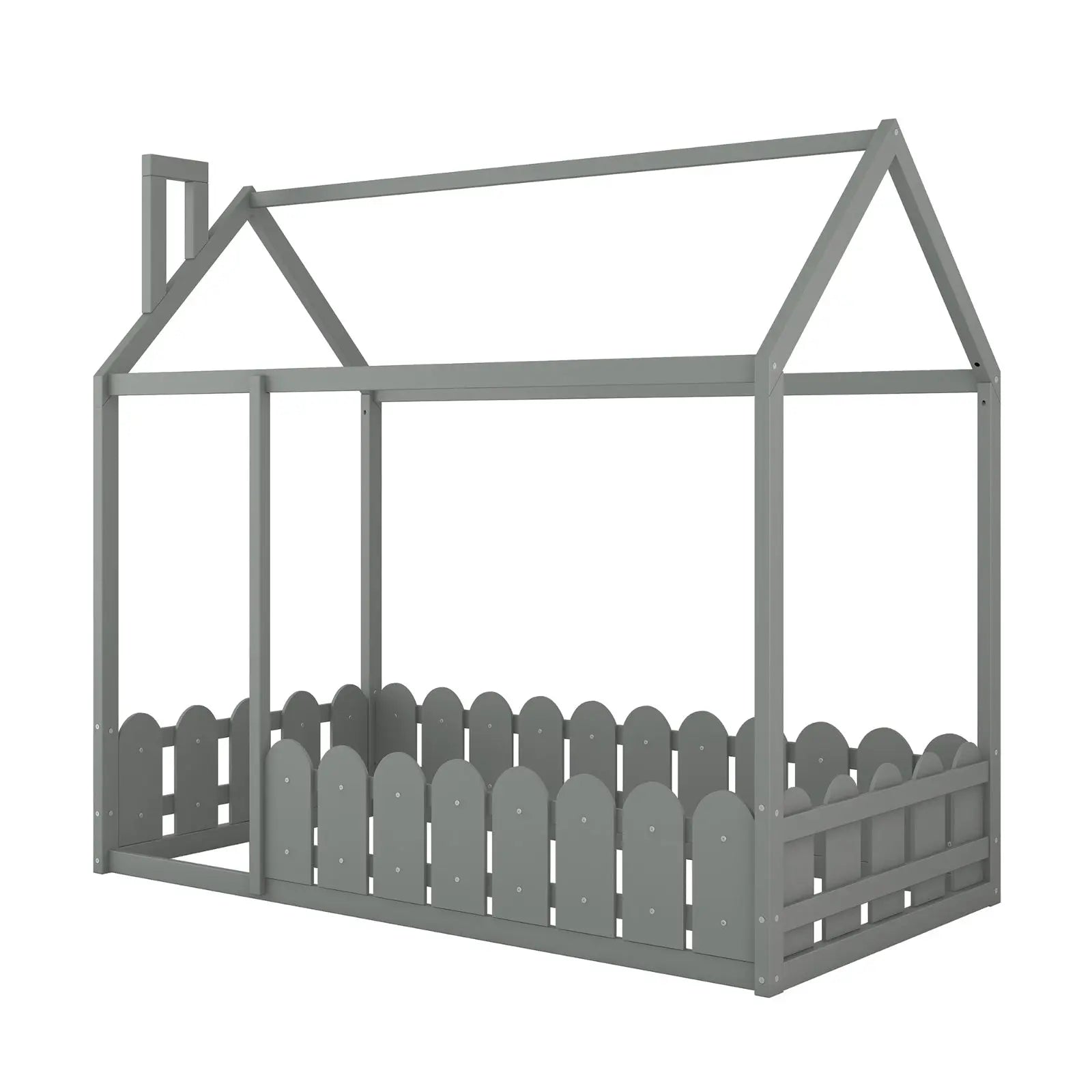 Twin Size Wood House Bed Frame With Fence For Kids, Teens - No Slats My Store