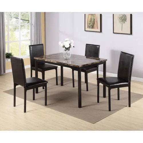 Furniture 5-piece Metal Dining Table And Chair Set With Imitation Marble Top - Black, Dining Room Set, Table And 4 Chairs My Store