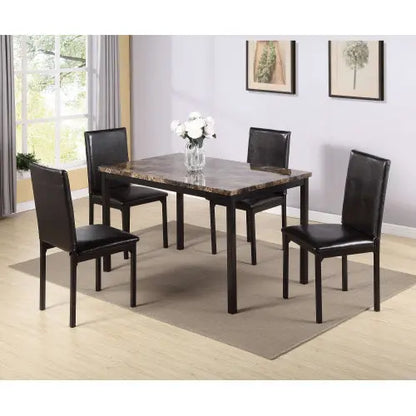 Furniture 5-piece Metal Dining Table And Chair Set With Imitation Marble Top - Black, Dining Room Set, Table And 4 Chairs My Store