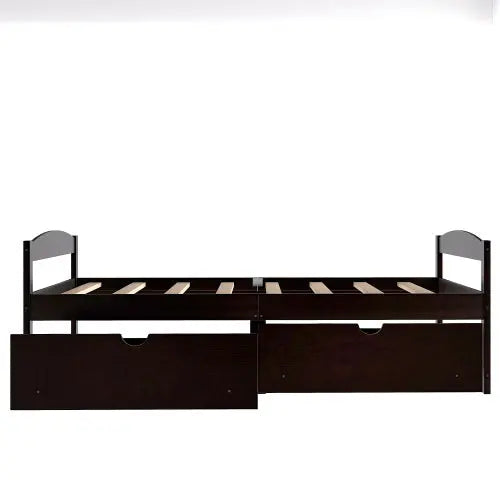 Twin Size Platform Bed, With Two Drawers, Espresso My Store