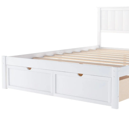 Full Size Platform Bed With Under-bed Drawers, White My Store