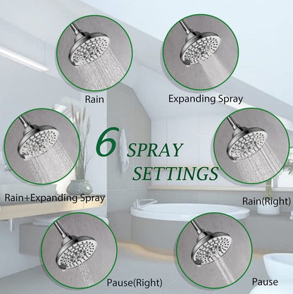 6 Spray Settings High Pressure 5 Rain Fixed Shower head - Brushed Nickel Inkedjoy
