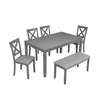 6 Piece Kitchen Dining Set, Rectangular Wooden Dining Table With 4 Upholstered Chairs And A Bench My Store