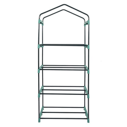 69x49x160cm PE Fabric Flower Room, Black Iron Pipe Pointed Mini Strip, 4-layer Grid Flower Rack With Zipper Roll Door Inkedjoy