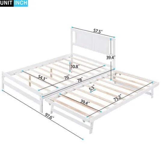 Full-size Platform Bed With Adjustable Rollers, White My Store