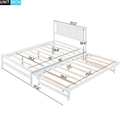 Full-size Platform Bed With Adjustable Rollers, White My Store