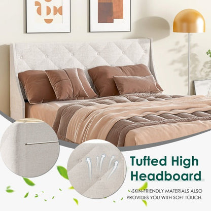 Queen Size Bed Frame With Storage Headboard, Metal Platform Bed My Store
