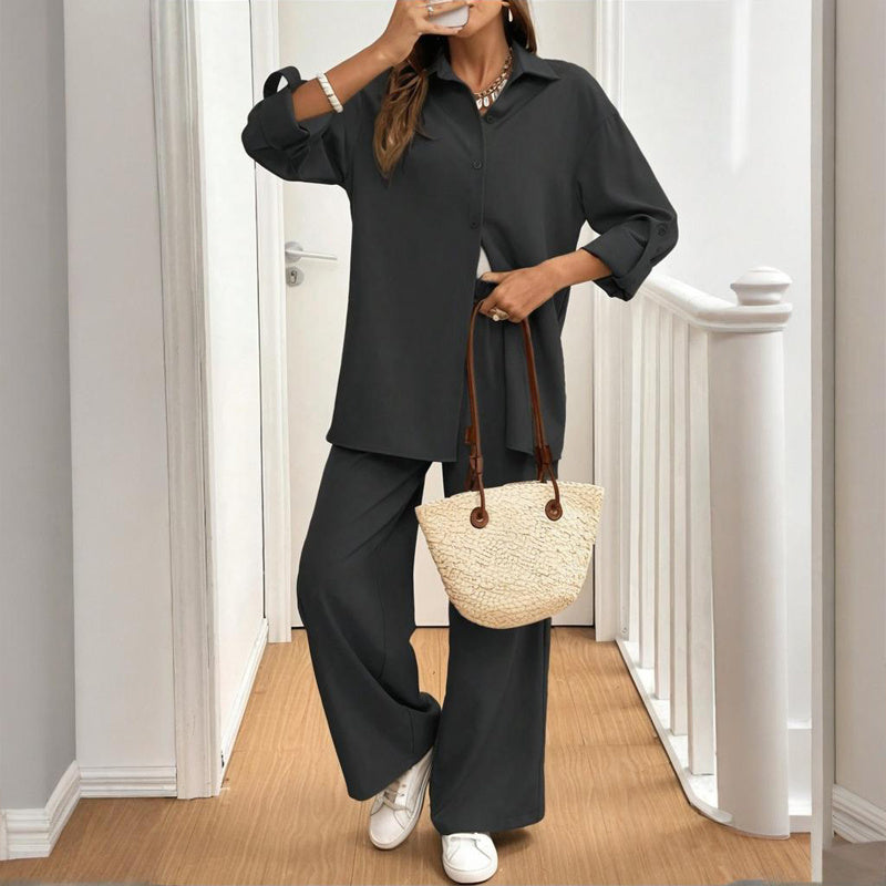 Women's Solid Color Shirt & Pants Set My Store