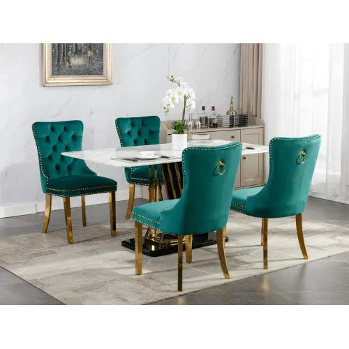 High-end Tufted Solid Wood Contemporary Velvet Upholstered Dining Chair With Golden Stainless Steel Plating Legs,Nailhead Trim,Set Of 2 My Store