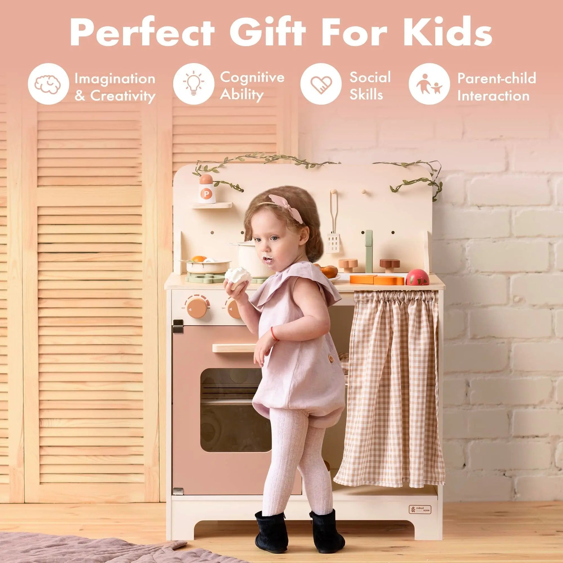 Play Kitchen Set Rustic Wooden Pretend Play Kitchen For Toddlers 3 My Store