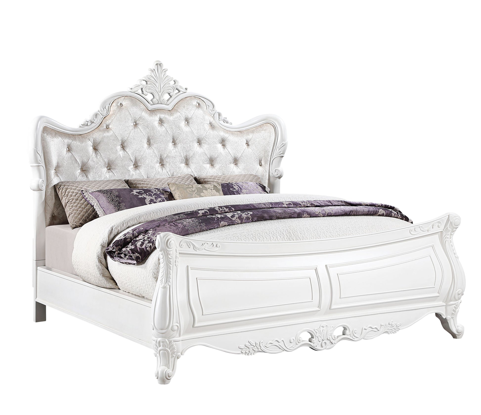 Modern 5-Piece Queen Bedroom Set in Pearl White Wood Finish - Ohberri