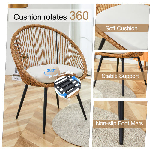 Modern 3 Piece Set Round Coffee Table 2 Rattan Swivel Chairs Inkedjoy