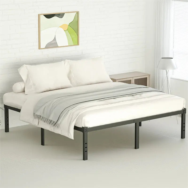 Classic Iron Bed Frame Mattress Under Bed Storage No Box Spring Needed Queen-Black My Store