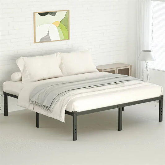 Classic Iron Bed Frame Mattress Under Bed Storage No Box Spring Needed Queen-Black My Store