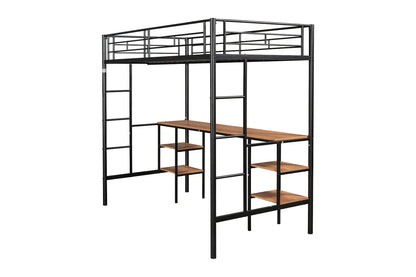 Twin-Size Loft Bed With Built-in Table & Shelves - Heavy-Duty Metal My Store