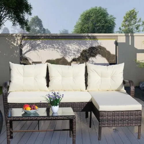 Outdoor Patio Furniture Sets 3 Piece Conversation Set Wicker Ratten Sectional Sofa With Seat CushionsBeige Cushion My Store