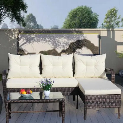 Outdoor Patio Furniture Sets 3 Piece Conversation Set Wicker Ratten Sectional Sofa With Seat CushionsBeige Cushion My Store